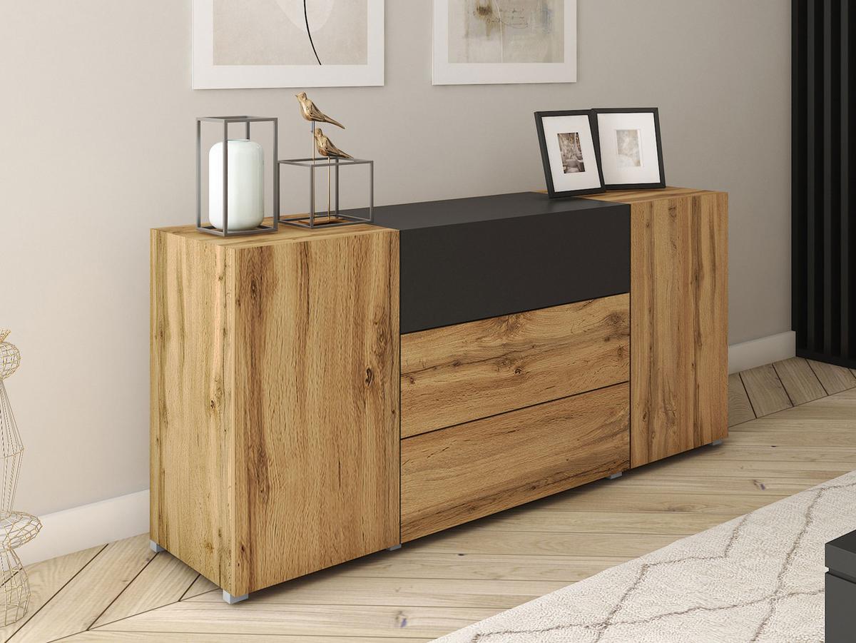 SIDEBOARD Berlin 150 - Eiche Wotan/Schwarz, Holzwerkstoff/Kunststoff (150/68/39cm) - MIRJAN24