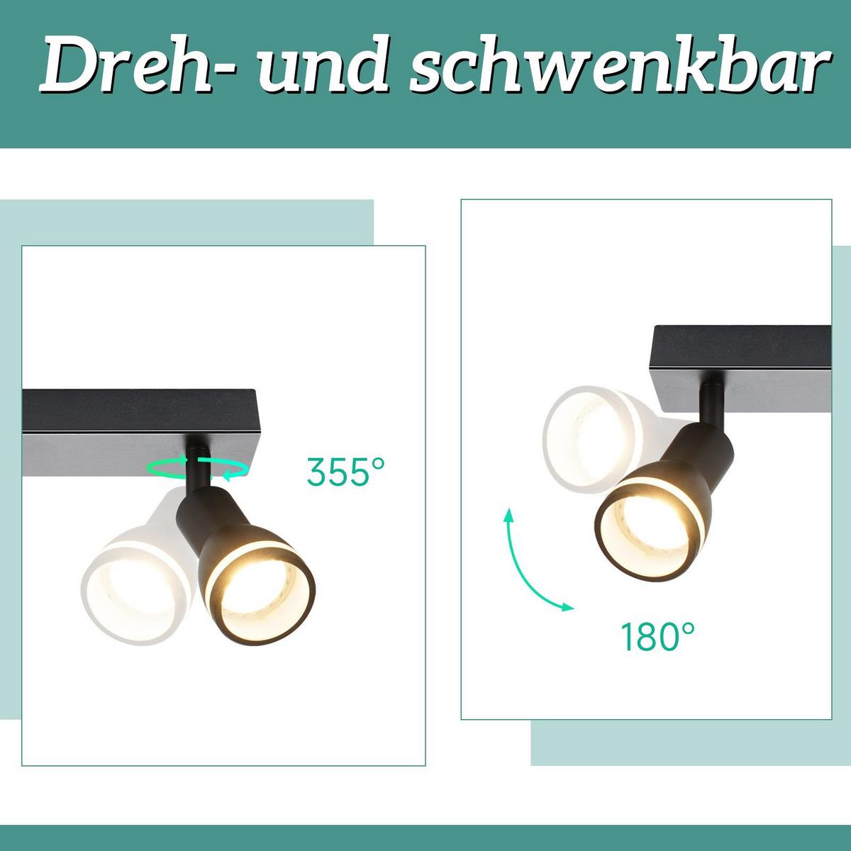 DECKENSTRAHLER Homburg 2-flammig 30/5/15.7 cm - Schwarz, Metall (30/5/15.7cm) - Nettlife