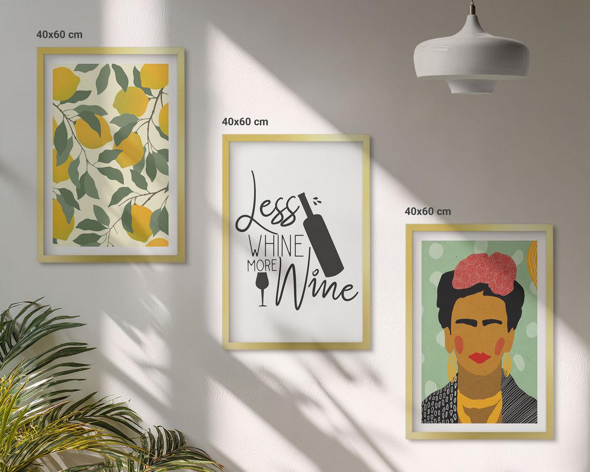BILDER SET 3er Set - 40x60 cm Goldrahmen - Zitronenweinporträt von Frida - Goldfarben, Kunststoff (40/60cm) - TULUP