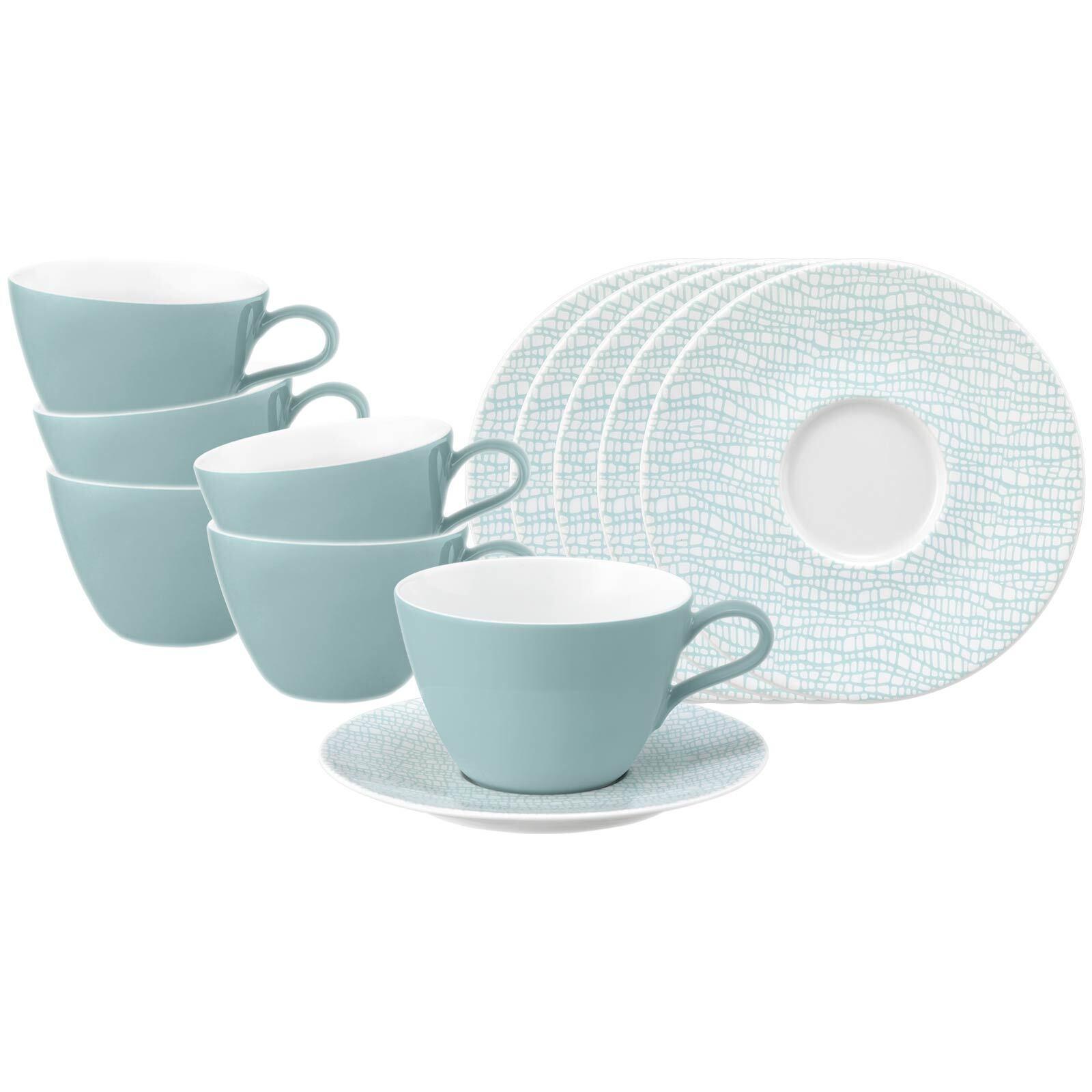 MILCHKAFFEETASSEN MIT UNTERTASSEN Life Fashion Green Chic 370 ml 6er Set - Grün, Keramik (16.4/9/16.4cm) - Seltmann Weiden