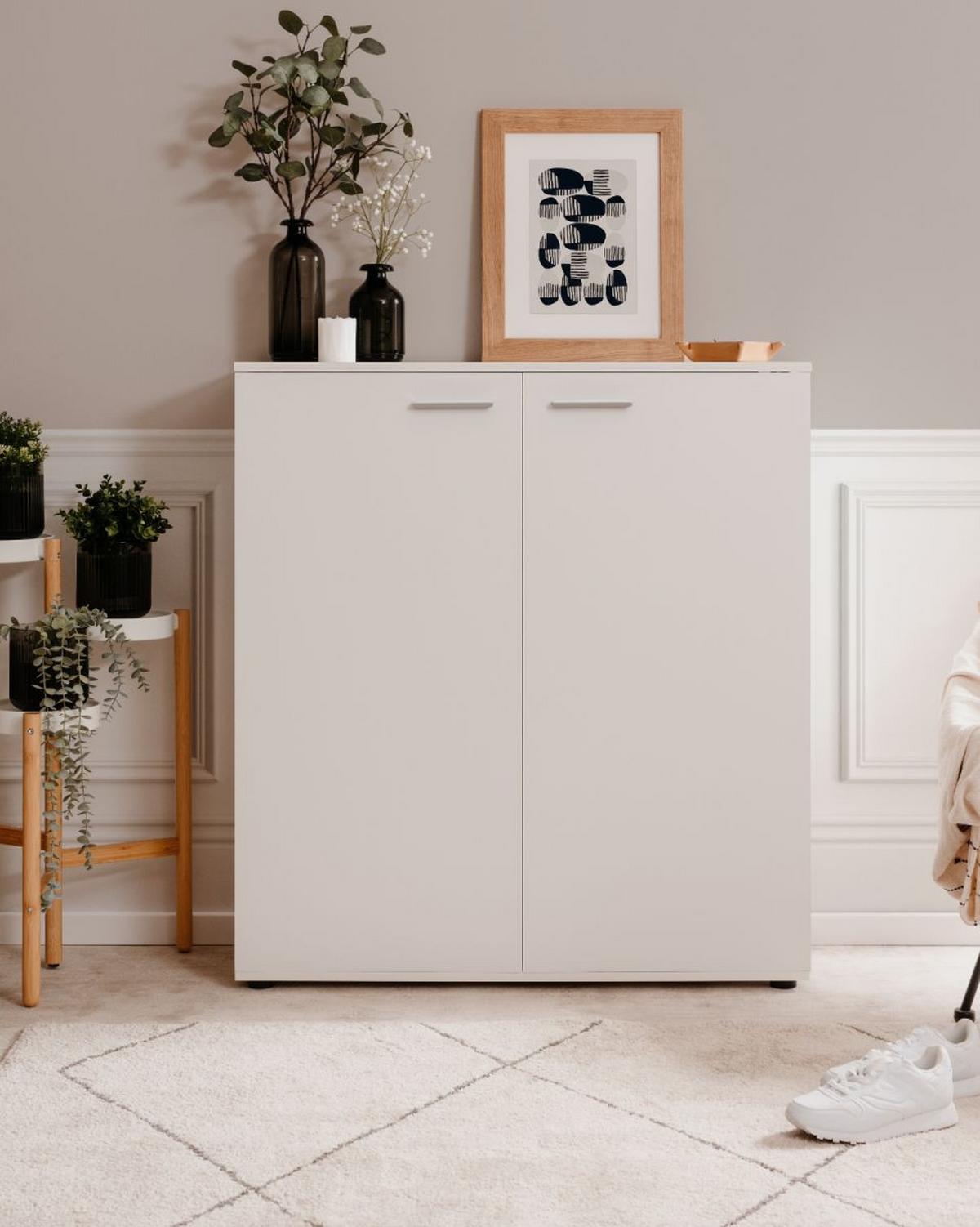 SCHUHSCHRANK weiß 100 cm, Schuhkommode aufklappbar für 24 Paar Schuhe - Silberfarben/Schwarz, Holzwerkstoff/Kunststoff (100/110/34cm) - Furn.Design