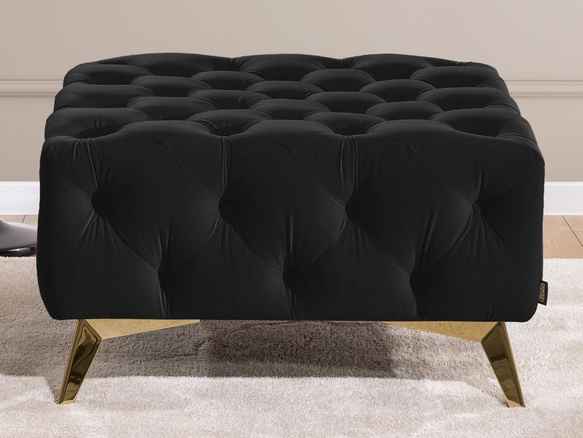 HOCKER Chesterfield Whitby Schwarz Samt mit goldenen Füßen - Goldfarben/Schwarz, Holz/Textil (80/45/80cm) - S-Style Möbel