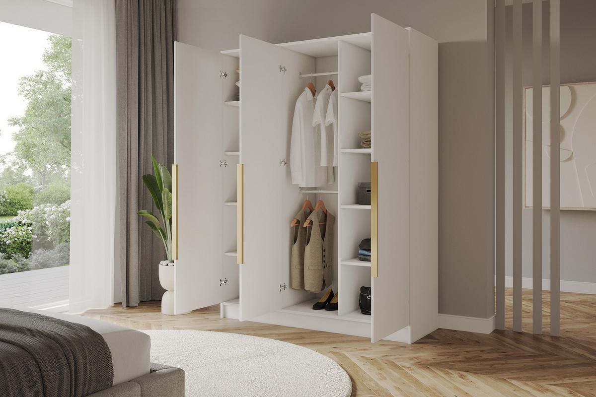 KLEIDERSCHRANK - PORTO - 150 - Weiß - Goldfarben/Weiß, Holzwerkstoff (150/200/51cm) - ALTDECOR