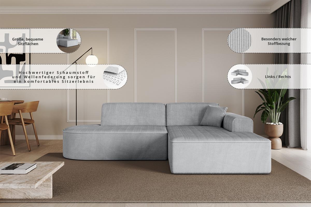 ECKSOFA Ottomane Rechts IREA-L1-v3 - 234x171x79 cm Beige - Beige, Holzwerkstoff/Textil (171/234cm) - ALTDECOR