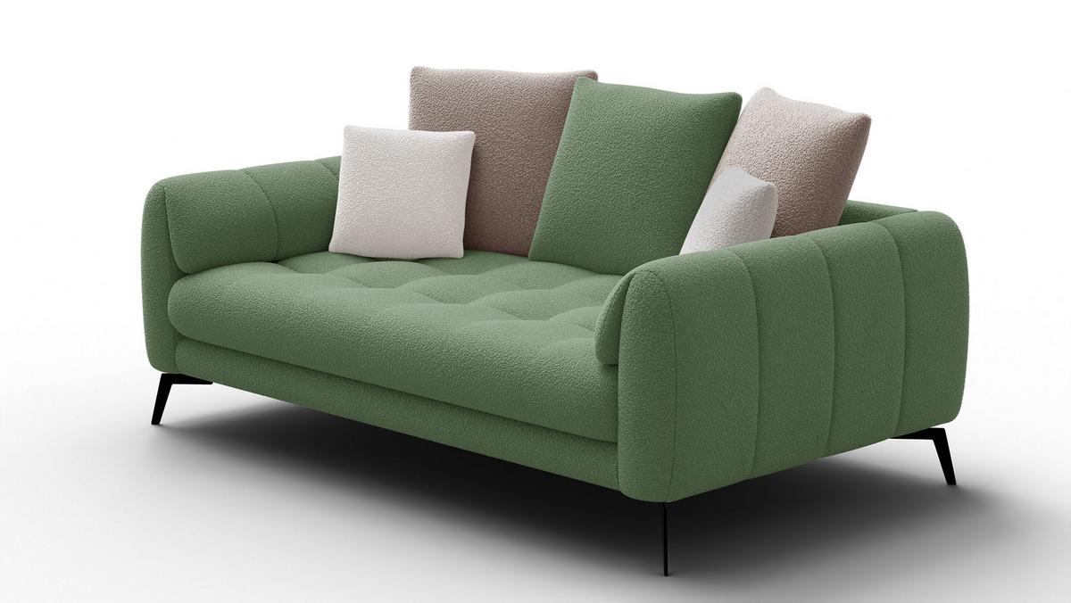 SOFA CALME 2,5-Sitzer, olive und beige - Schwarz/Olivgrün, Holz/Textil (199/92/108cm) - Wozimo