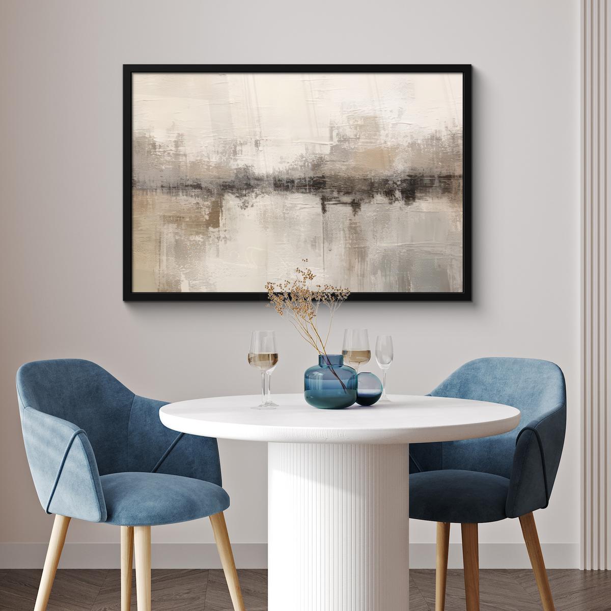 POSTER MIT RAHMENGERAHMTES BILD Moderne Kunst - Abstrakt - Beige 90x60 cm - Beige, Papier (90/60cm) - MuchoWow