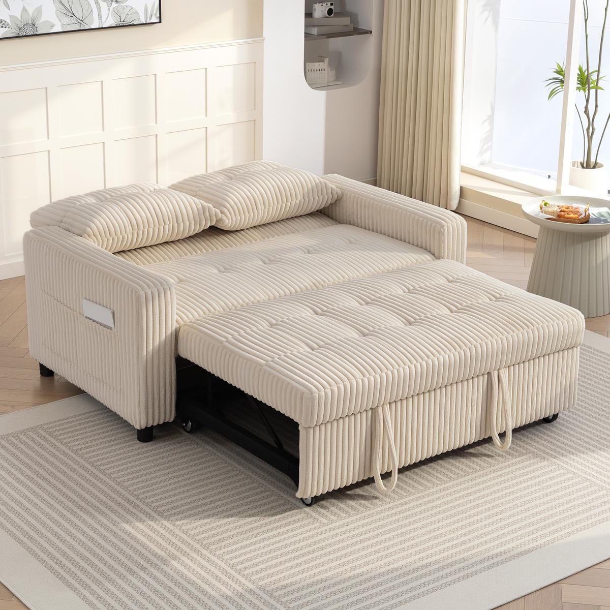 SCHLAFSOFA Polyester Stahl Cremeweiß - Creme/Schwarz, Kunststoff/Textil (90/91/157cm) - HOMCOM