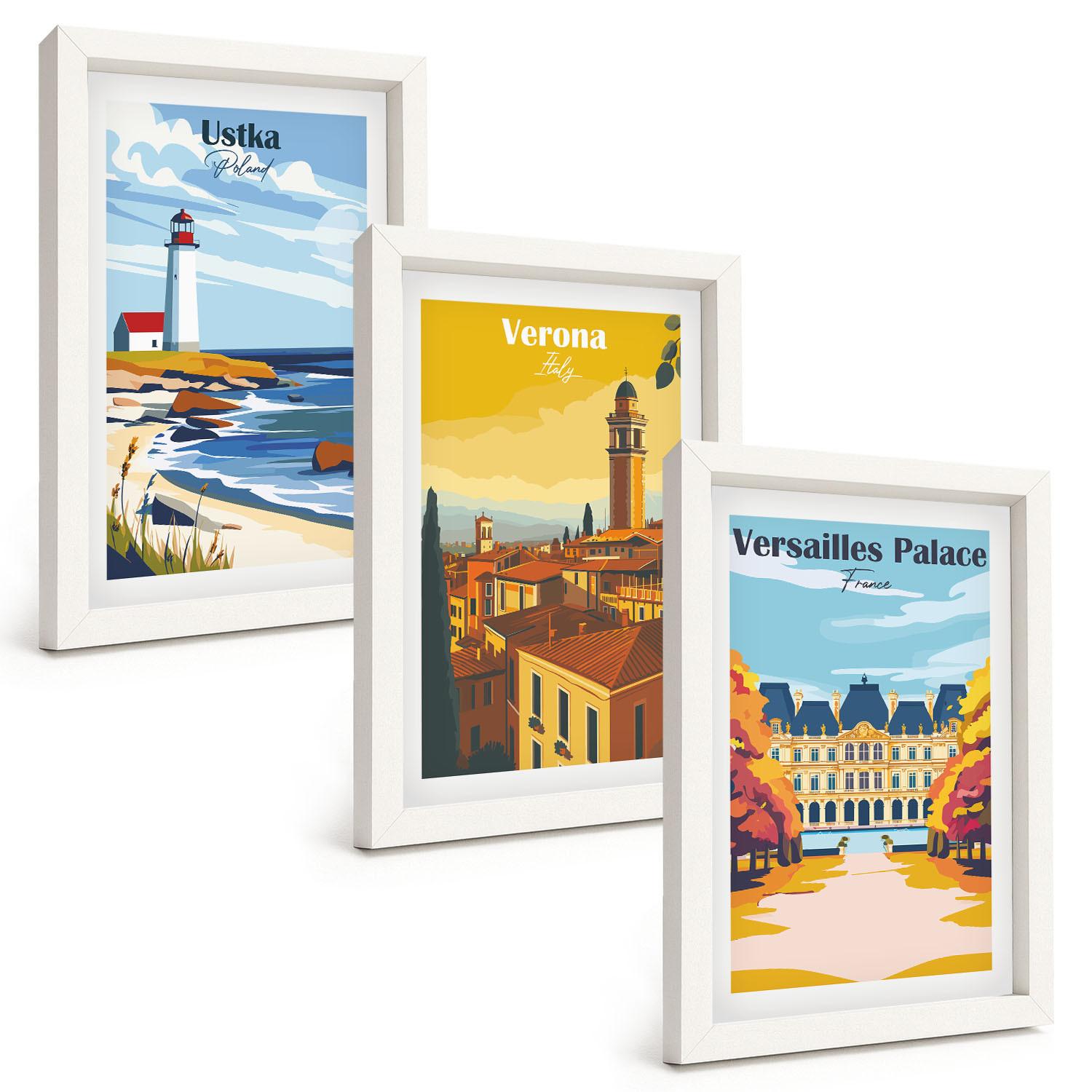 BILDER SET 3er Set - 20x30 cm Weißer Rahmen - Ansichten von Orten am Meer und von Städten - Weiß, Kunststoff (20/30cm) - TULUP