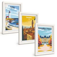 BILDER SET 3er Set - 20x30 cm Weißer Rahmen - Ansichten von Orten am Meer und von Städten - Weiß, Kunststoff (20/30cm) - TULUP