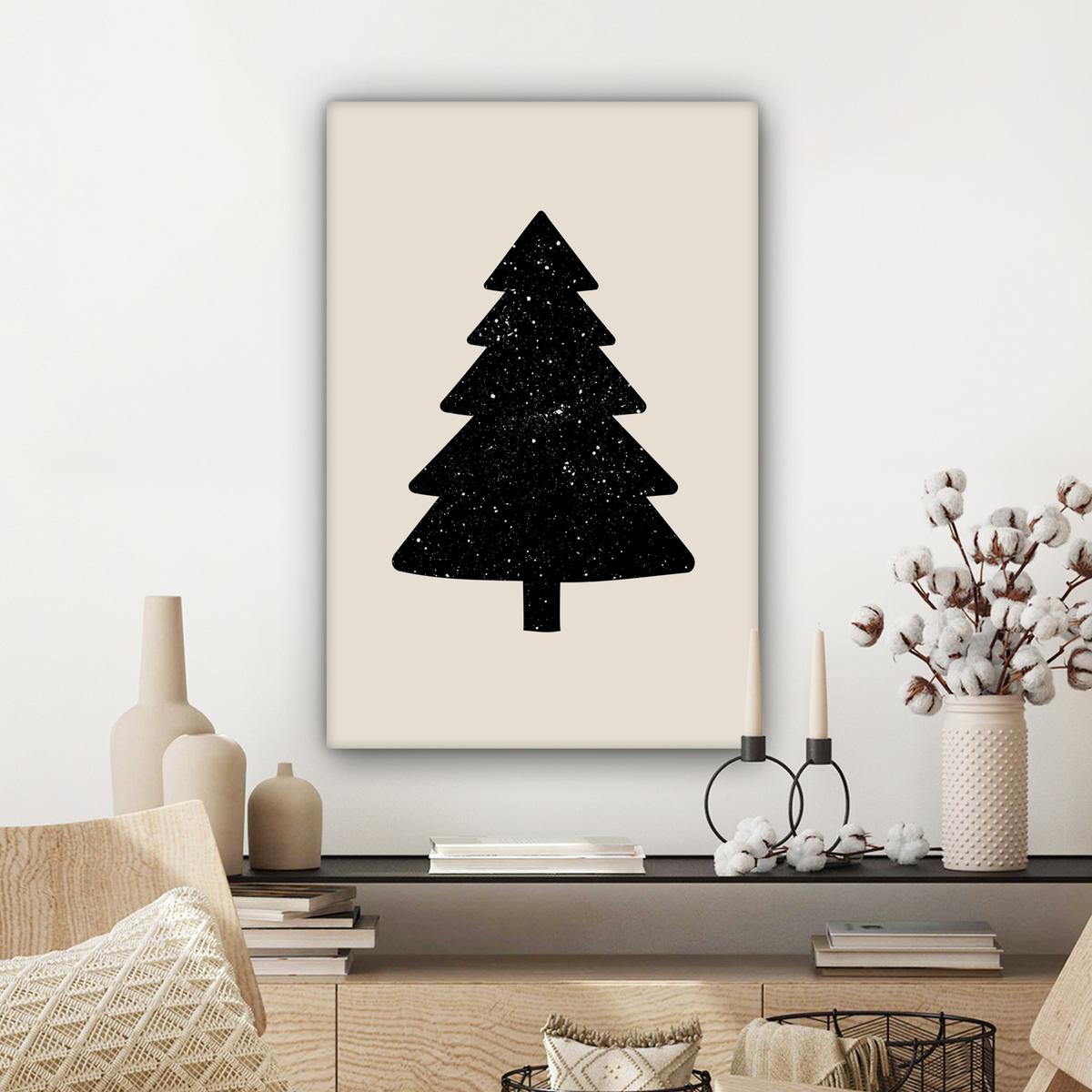 LEINWANDBILD Weihnachtsbaum - Schwarz - Urlaub - Beige Wanddeko 40x60 cm - Schwarz, Textil (40/60cm) - MuchoWow