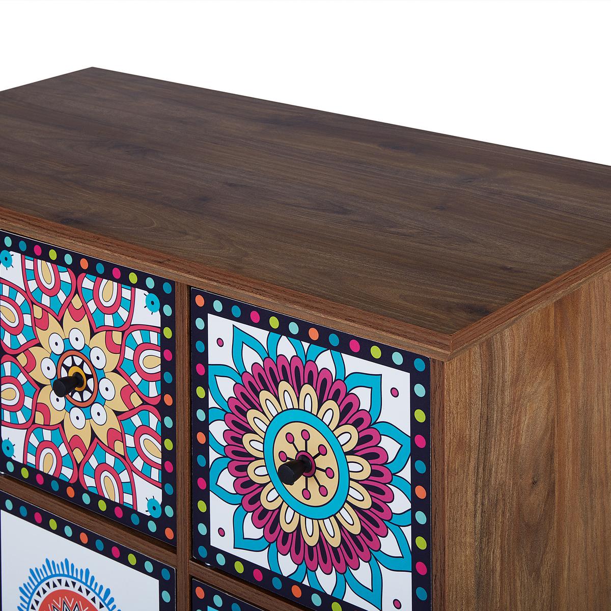 KOMMODE Dunkler Holzfarbton Kuma - Blau/Pink, Holzwerkstoff (79/92/40cm) - Beliani