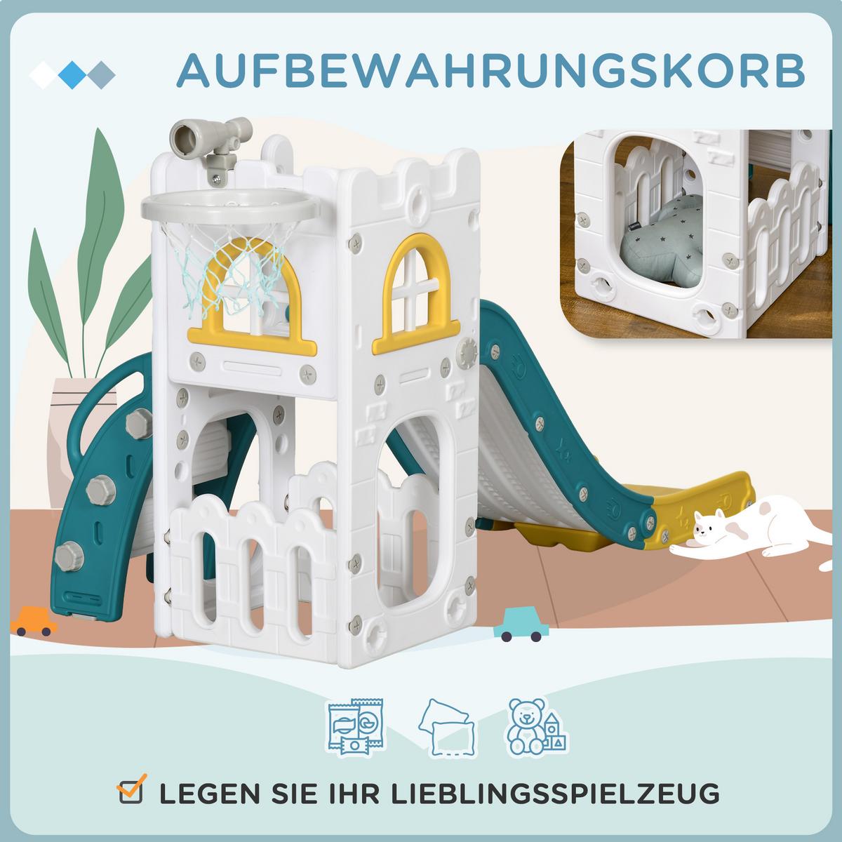 KINDERRUTSCHE 5 in 1 Kleinkinderrutsche mit Basketballkorb Teleskop Gelb - Gelb, Kunststoff (177/92/70cm) - AIYAPLAY