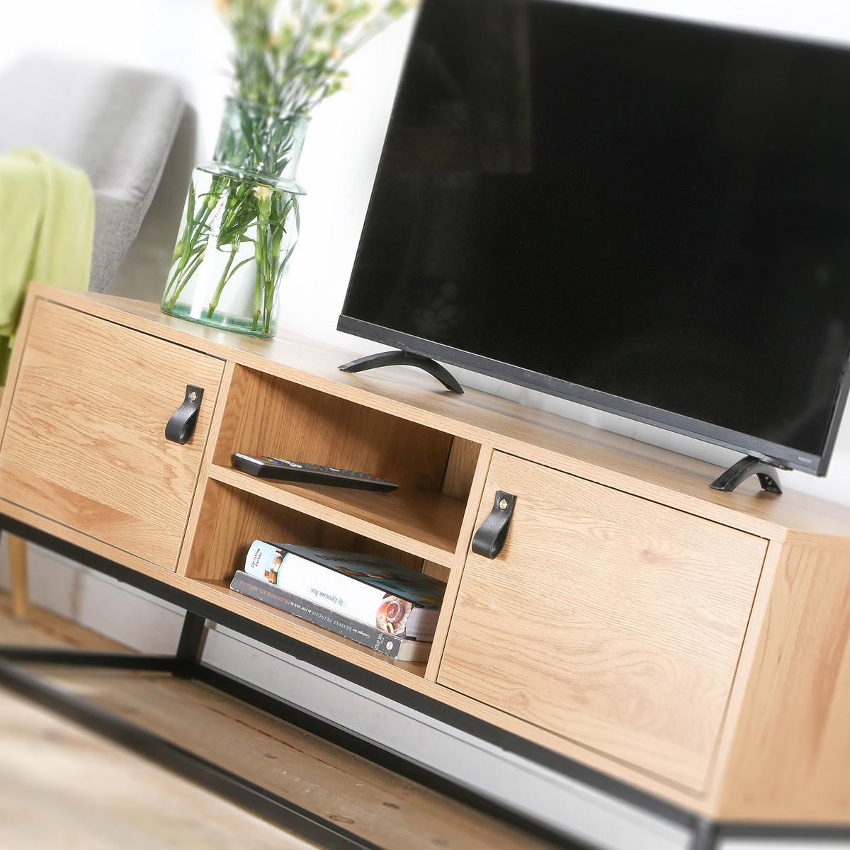 TV-MÖBEL Eiche Dekor 2 Türen und zentrale Ablage - L120 cm - Nussbaumfarben, Holzwerkstoff (122/48/122cm) - Calicosy