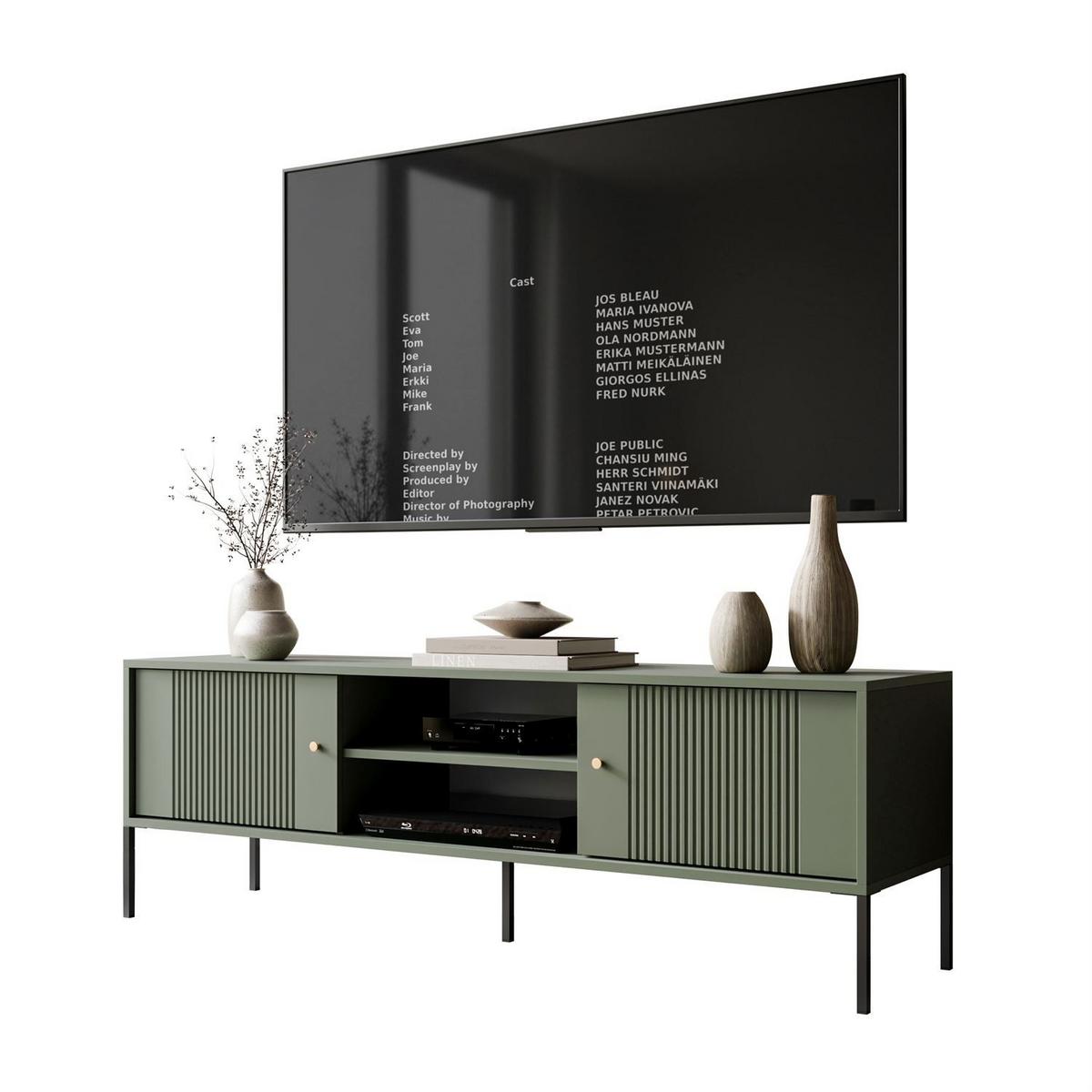 TV-UNIT VIVALDI mit geriffelten Fronten - Grün, Holzwerkstoff (155/51/39cm) - Lookway