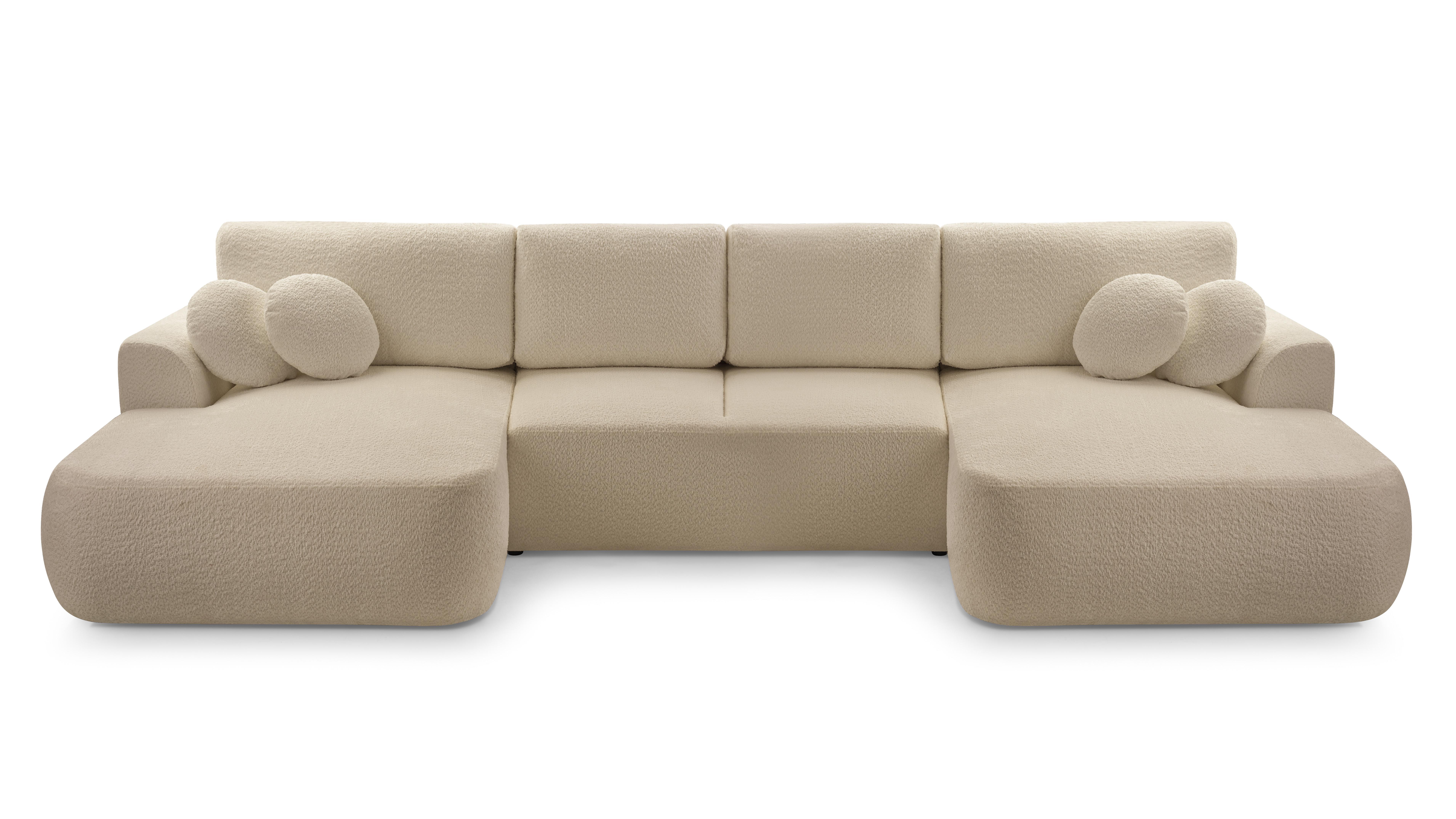 WOHNLANDSCHAFT FILO Beige Boucle-Stoff mit Schlaffunktion - Beige, Holz (364/87/168cm) - MASSENO