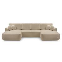 WOHNLANDSCHAFT FILO Beige Boucle-Stoff mit Schlaffunktion - Beige, Holz (364/87/168cm) - MASSENO