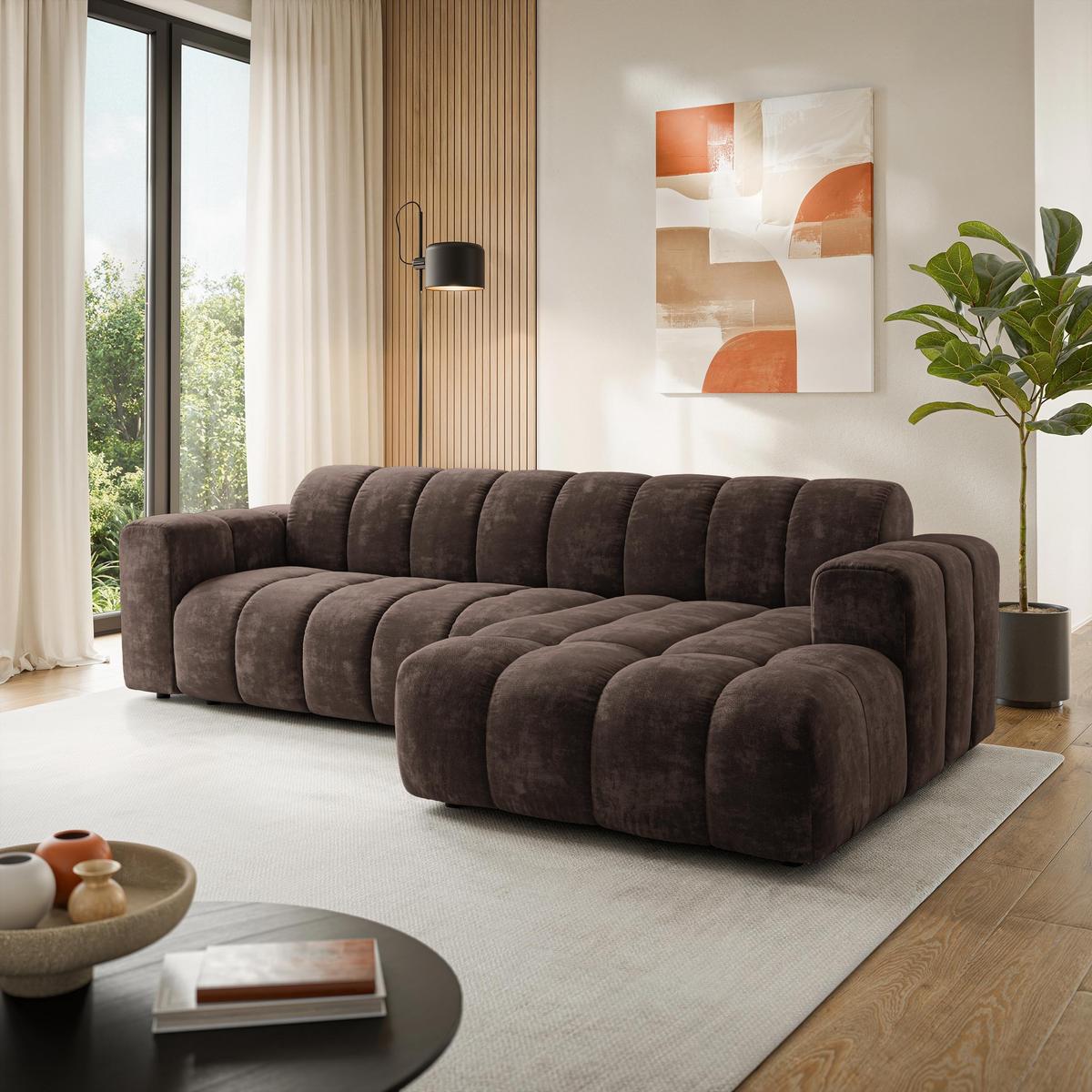 ECKSOFA SETIA LM R-S Braun Chenille - Braun, Holzwerkstoff (304/165cm) - MASSENO