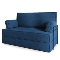BETTSOFA LADIA aus Schaumstoff Kordstoff Blau Schlaffunktion - Blau, Textil (140/86/60cm) - MASSENO