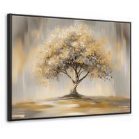 LEINWAND Bilder mit Rahmen - Gemälde - Baum - Abstrakt - Blätter - 100x70 - Beige, Textil (100/70cm) - MuchoWow
