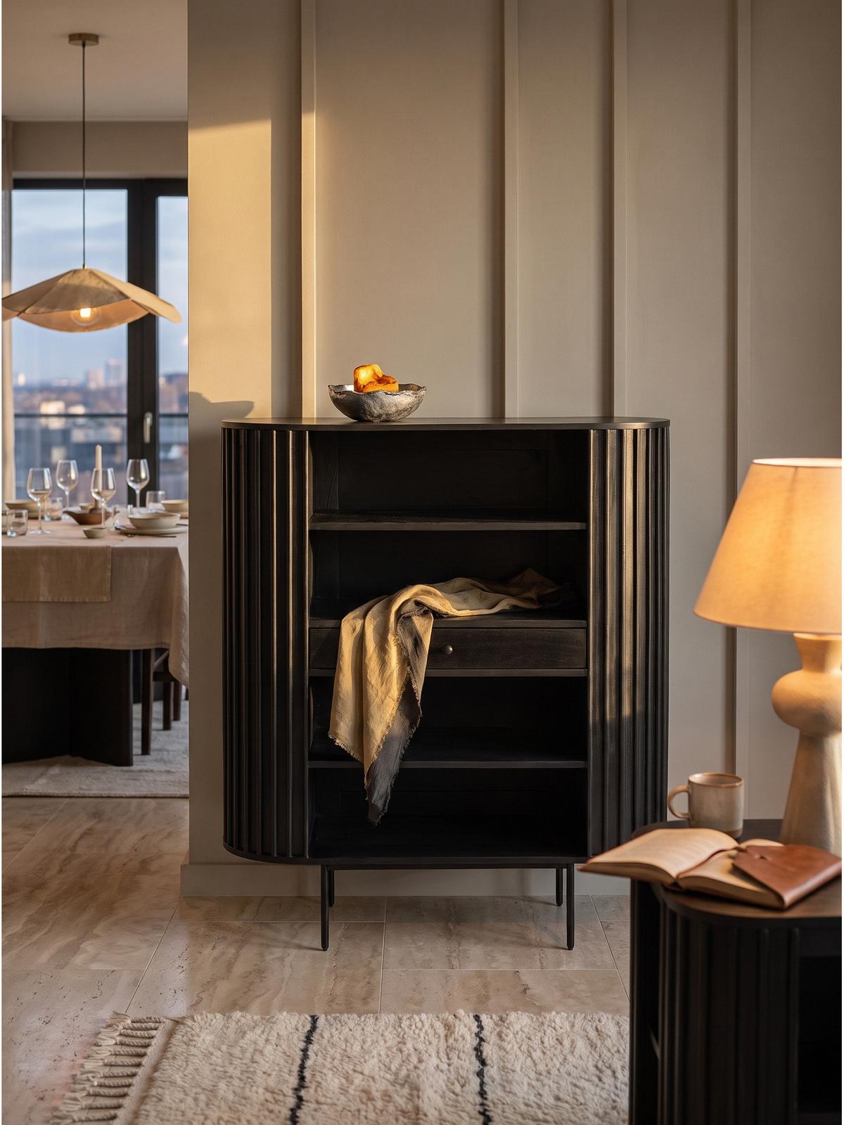 BÜCHERREGAL MELA, Mango Massivholz, mit Stauraum, Schwarz, 105 x 40 x 122 cm - Schwarz, Holz/Metall (105/122/40cm) - KADIMA DESIGN