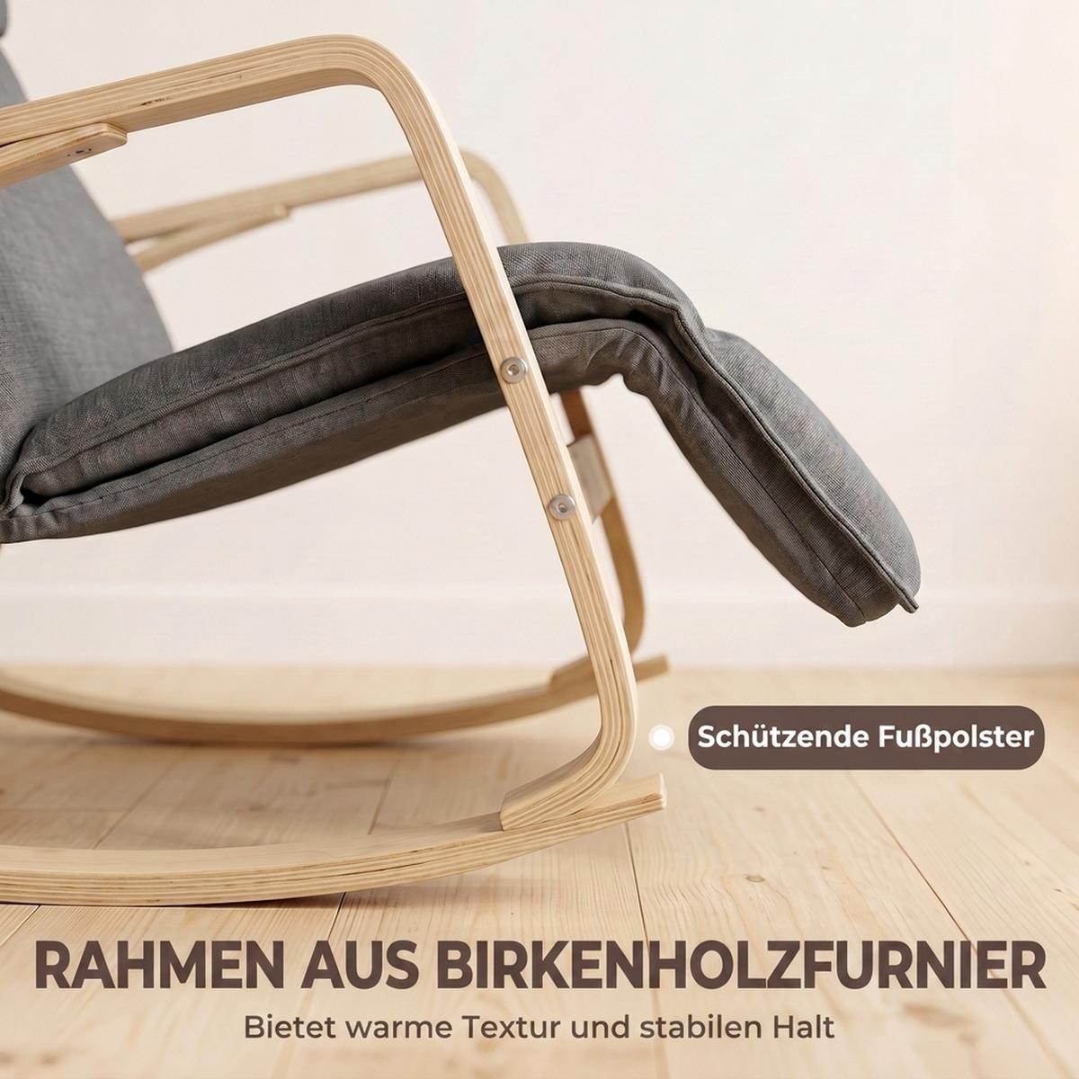 SCHAUKELSTUHL Polyester Dunkelgrau - Dunkelgrau/Creme, Birkenholz/Holzwerkstoff (67/92/106cm) - HOMCOM