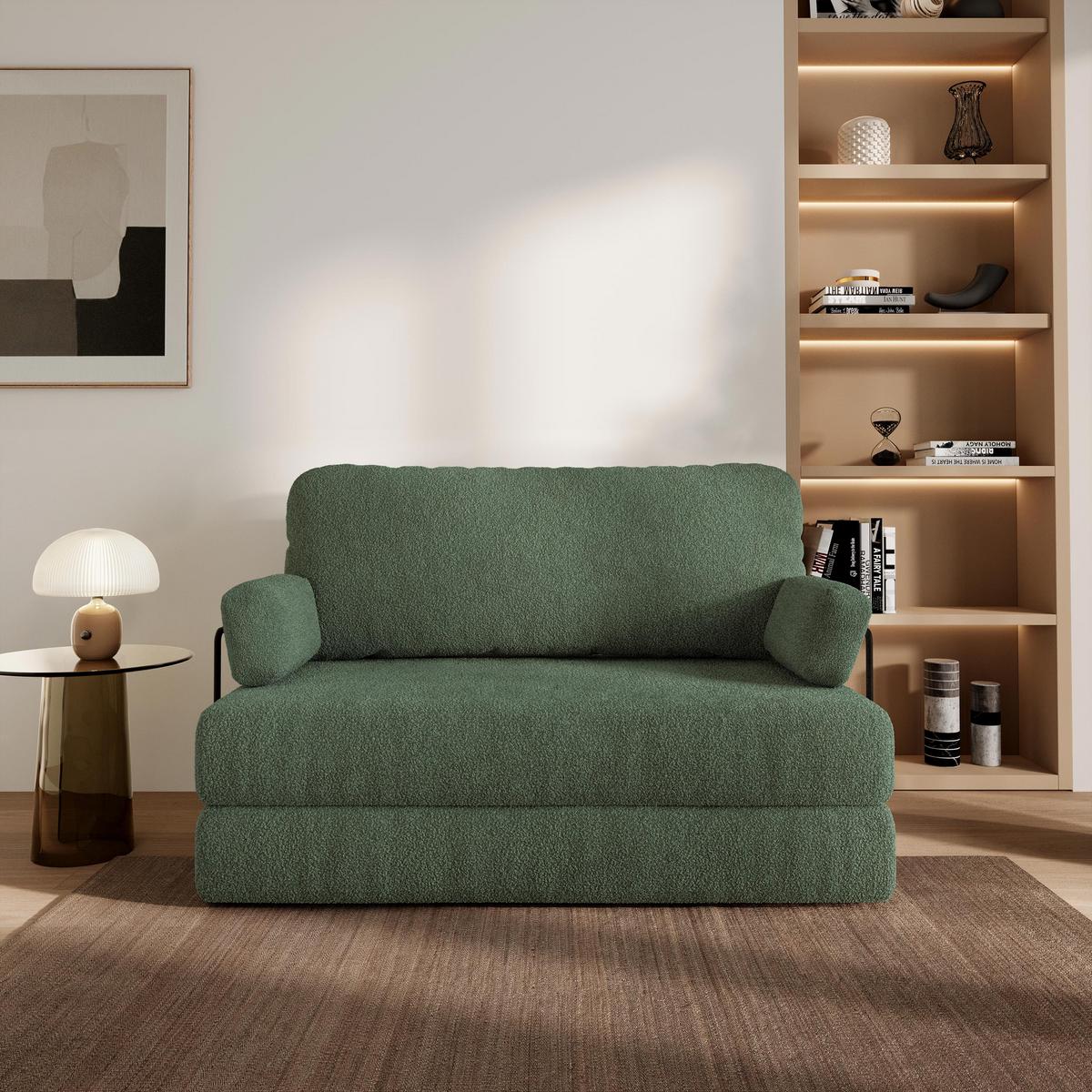 BETTSOFA KESTE aus Schaumstoff Bucle-Stoff Grün Schlaffunktion - Grün, Textil (140/86/60cm) - MASSENO