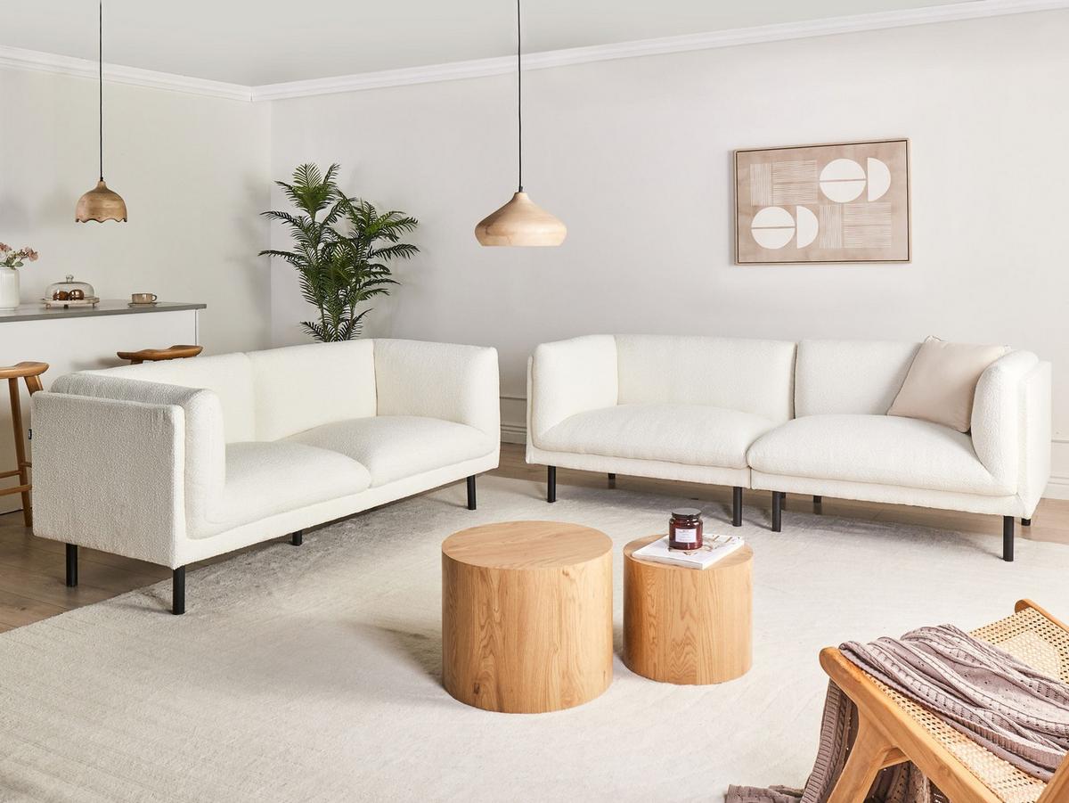 SOFA-SET 5-Sitzer Bouclé Cremeweiß Vorgod - Creme/Weiß, Textil (220/76/84cm) - Beliani