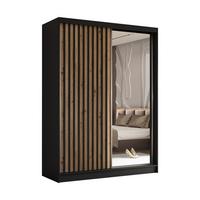SCHWEBETÜRENSCHRANK LAMELLO 160/216/61 cm 2-türig mit Spiegel Schwarz - Schwarz/Eiche Artisan, Holzwerkstoff (160/216/61cm) - MASSENO