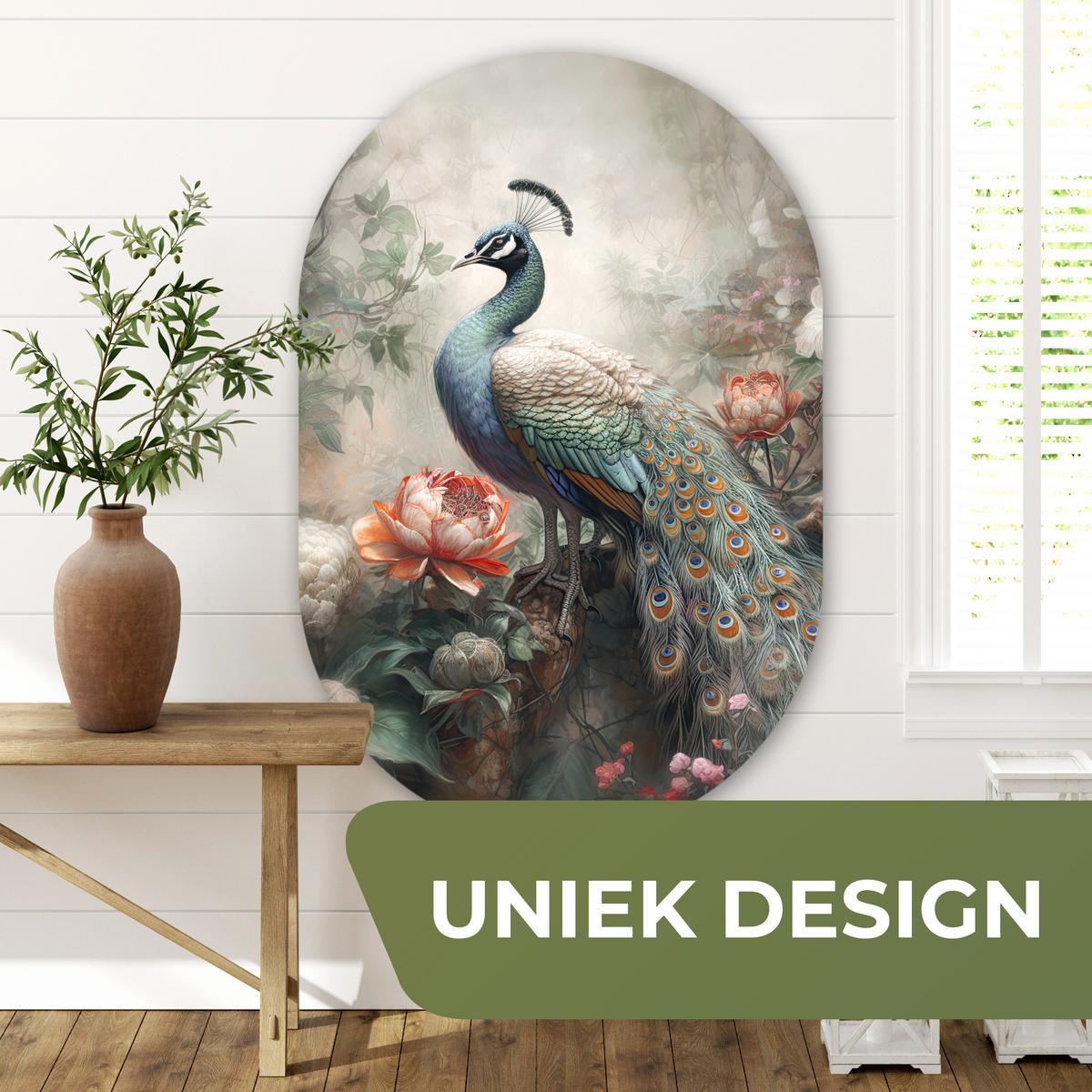 WANDBILD Pfau - Pfauenfedern - Vogel - Dschungel - Blumen Deko Groß 80x120 cm - Smaragdgrün, Kunststoff (80/120cm) - MuchoWow