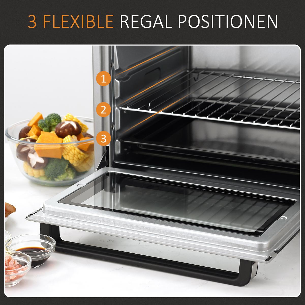 MINIBACKOFEN Metall Edelstahl Glas Silber - Silberfarben, Metall (52.2/38.1/33.5cm) - HOMCOM