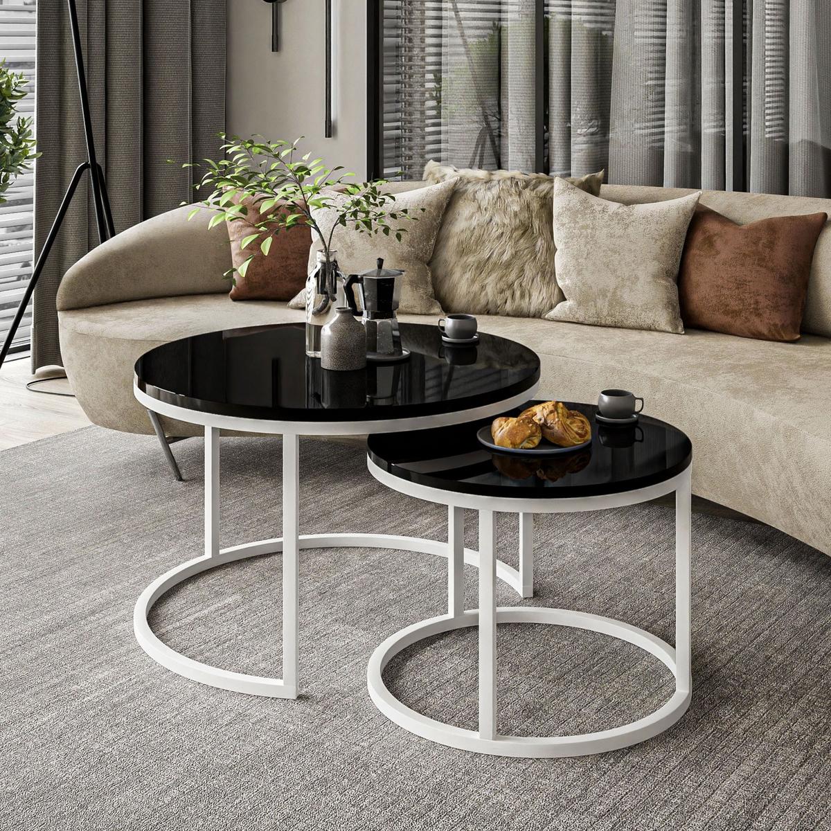COUCHTISCH CIRI 2-in-1 Hochglanz - Schwarz/Weiß, Holzwerkstoff (70/70/48cm) - Lookway