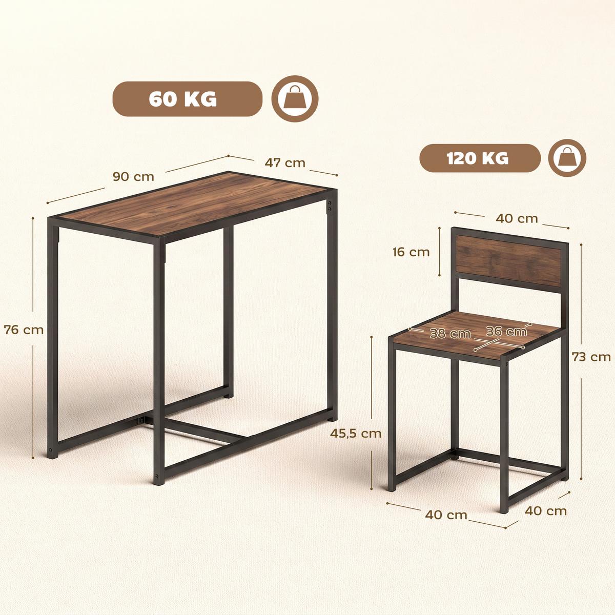 3-TLG. Essgruppe, Küchentisch, Esstisch mit 2 Stühlen, Esstisch Set für Küche - Naturfarben, Kunststoff (47/76/90cm) - HOMCOM