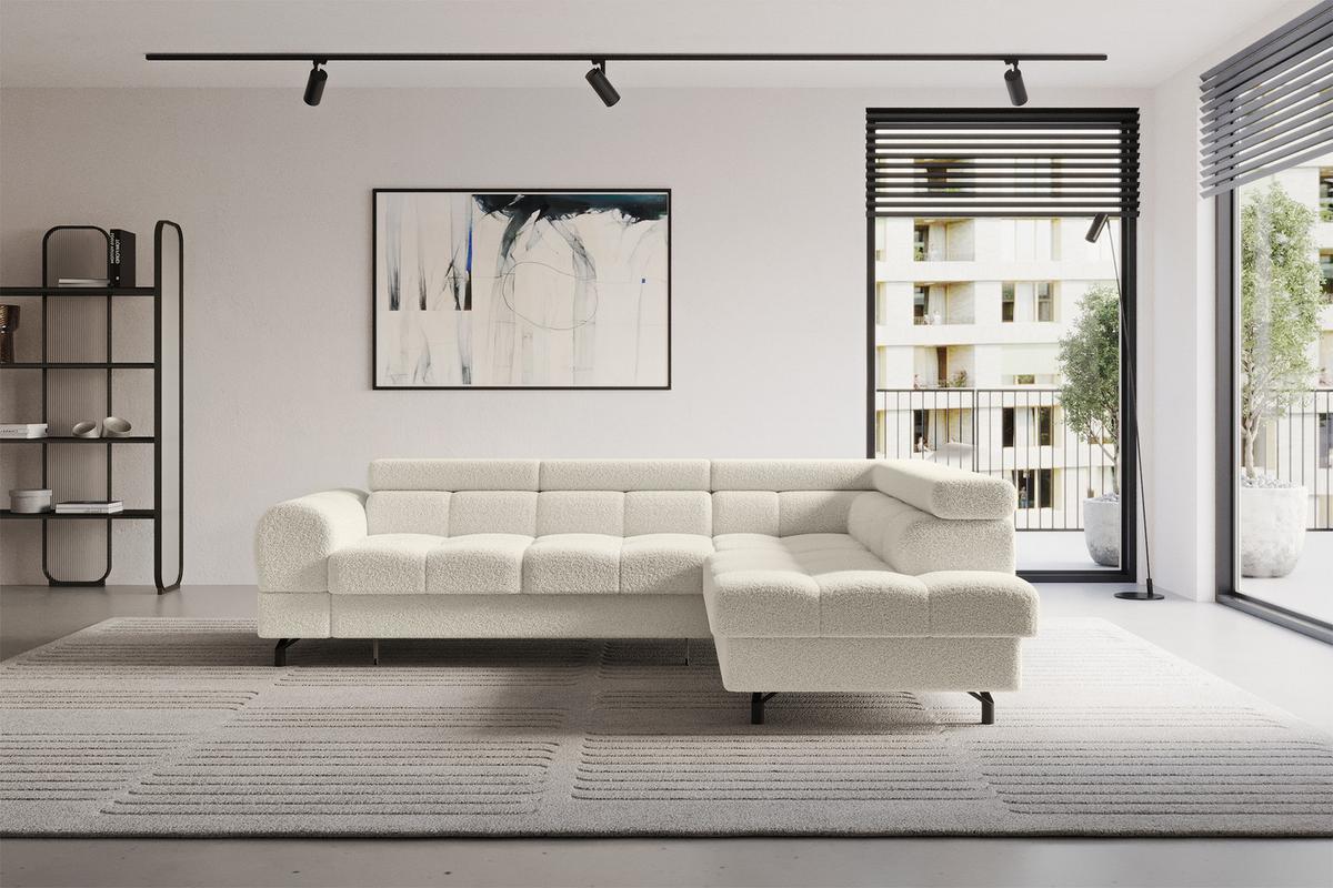 ECKSOFA mit Schlaffunktion Ottomane Rechts LUMA-L 272x203x70 Beige Bouclé - Beige/Schwarz, Holzwerkstoff/Kunststoff (203/272cm) - ALTDECOR