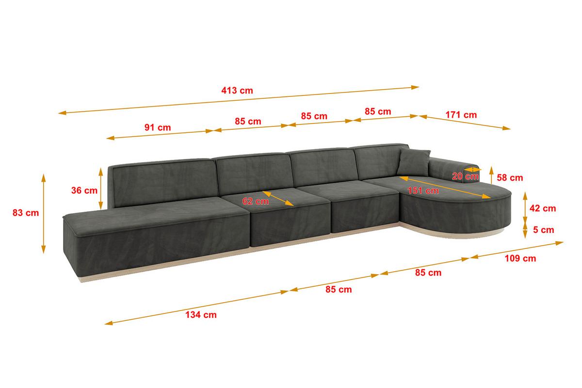 ECKSOFA Ottomane Rechts ARRIO-L3 - 413x171x83 cm Dunkelgrau - Dunkelgrau, Holzwerkstoff/Textil (413/171cm) - ALTDECOR