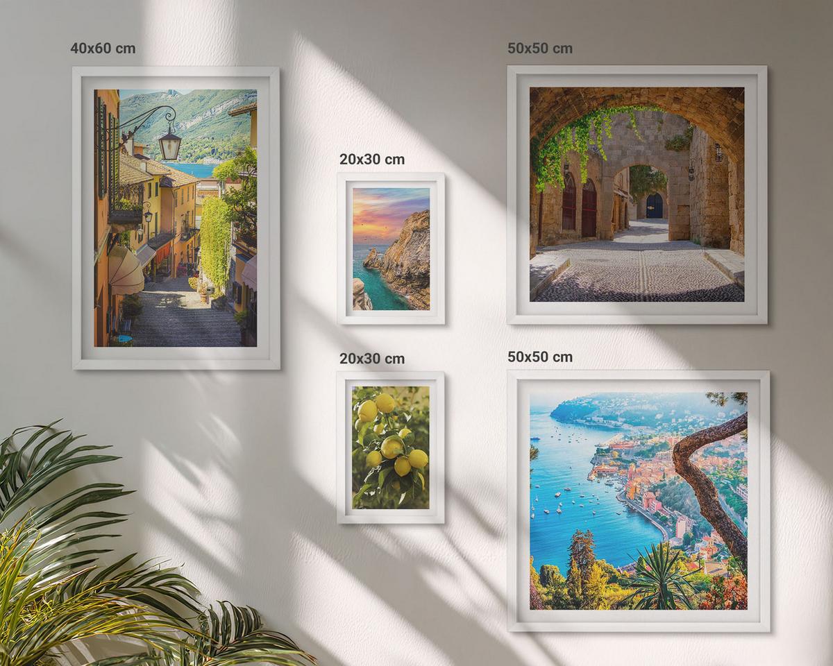 BILDER SET 5er Set - 50x50 cm & 20x30 cm & 40x60 cm Weißer Rahmen - Bezaubernde Straßen voller Zitronenblüten - Weiß, Kunststoff (40/60cm) - TULUP
