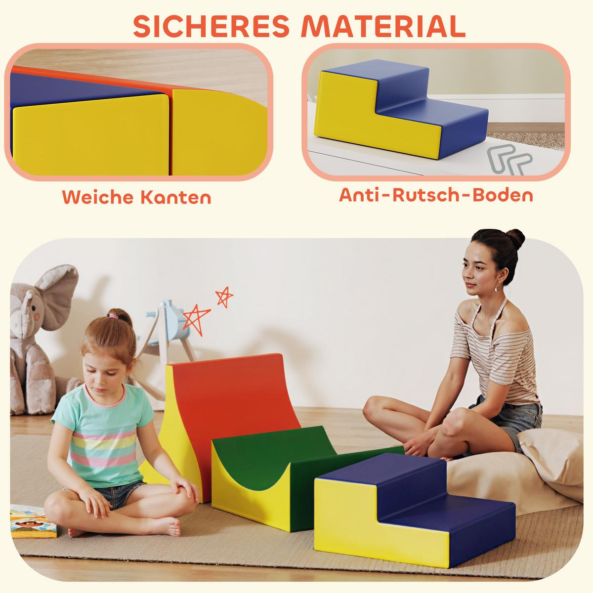 SCHAUMSTOFF Bausteine Kinder 3 Stück Klettern Riesenbausteine Gelb - Gelb, Kunststoff (45.7/141cm) - AIYAPLAY