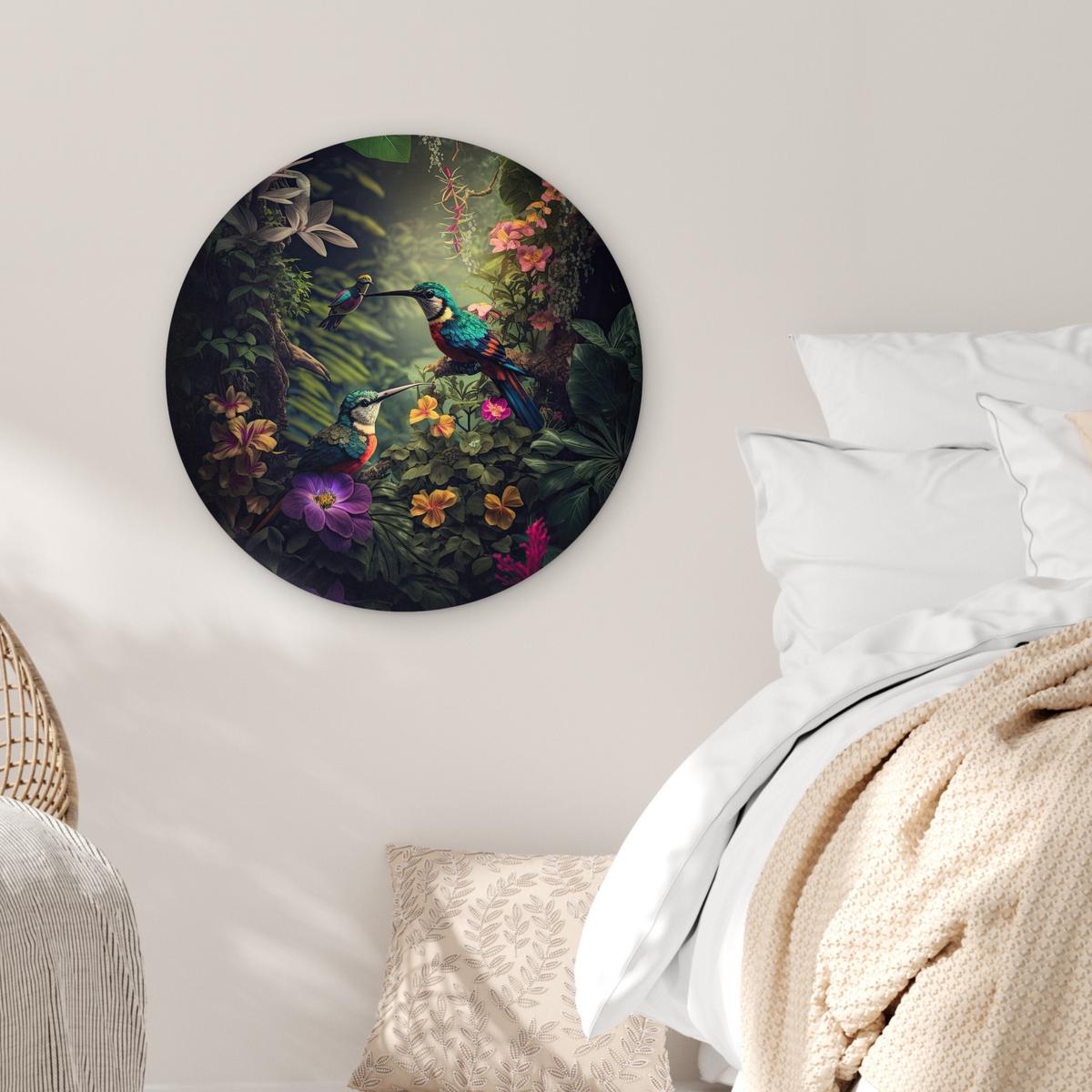 WANDBILD Blumen - Vogel - Dschungel - Pflanzen Wanddeko Schlafzimmer 60x60 cm - Petrol, Kunststoff (60/60cm) - MuchoWow