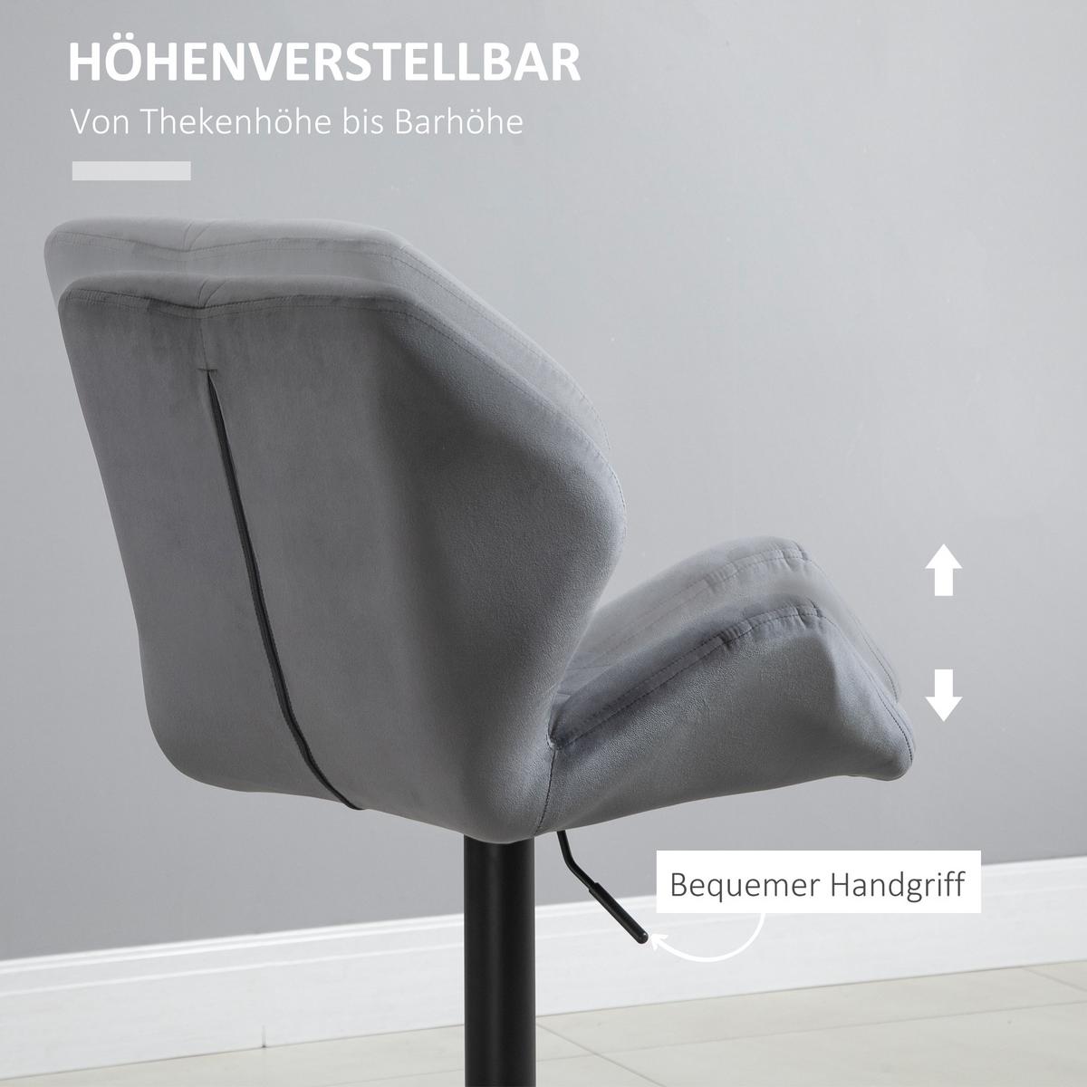 BARHOCKER 2er Set, Gepolstert mit Metallgestell, Samtoptik Grau - Schwarz/Grau, Textil/Metall (57/117/58cm) - HOMCOM