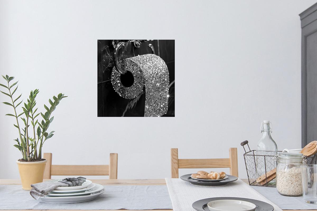 WANDTATTOO WC - Toilettenpapier - Schwarz und weiß - Glitter Wanddeko 50x50 cm - Silberfarben, Kunststoff (50/50/0.1cm) - MuchoWow