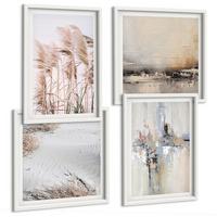 BILDER SET 4er Set - 50x50 cm & 40x60 cm Weißer Rahmen - Abstrakte Vegetationsmuster - Weiß, Kunststoff (50/50cm) - TULUP