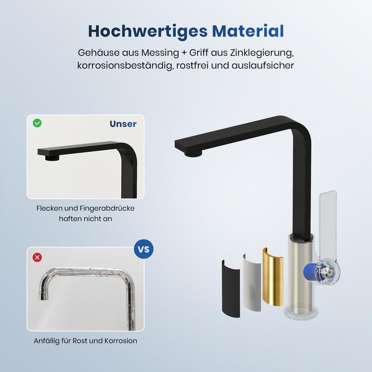 KÜCHENARMATUR mit 360° Drehbar Edelstahl Einhebelmischer Schwarz Matt - Schwarz, Metall (22.5/10.1/30.3cm) - EMKE