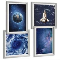 BILDER SET 4er Set - 50x50 cm & 40x60 cm Silberner Rahmen - Erde Weltraumsturm Galaxie - Silberfarben, Kunststoff (50/50cm) - TULUP