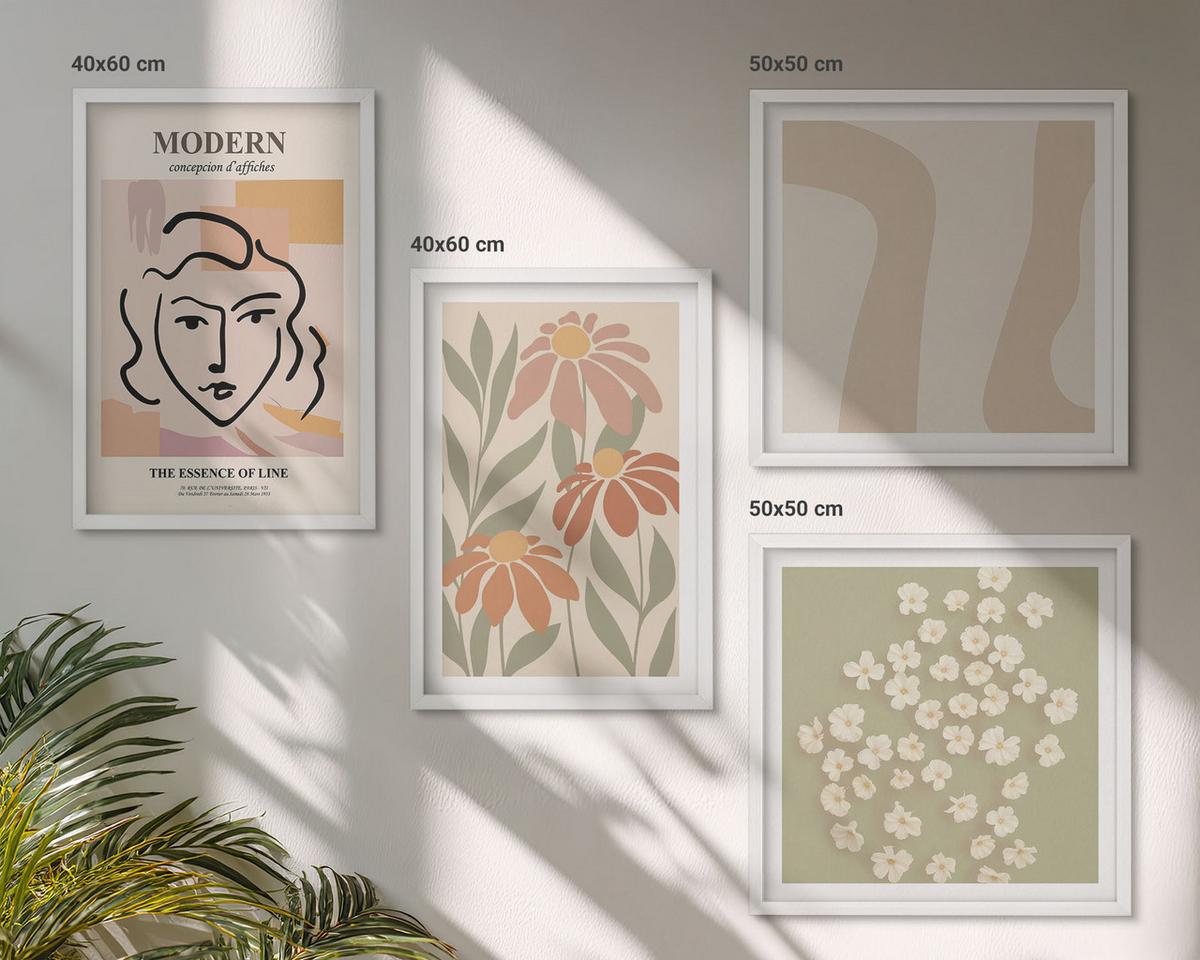 BILDER SET 4er Set - 50x50 cm & 40x60 cm Weißer Rahmen - Moderne abstrakte Frau - Weiß, Kunststoff (50/50cm) - TULUP