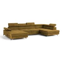 WOHNLANDSCHAFT RUBANO R-S Gelb Velours-Stoff mit Schlaffunktion - Gelb, Holz (339/89/190cm) - MASSENO