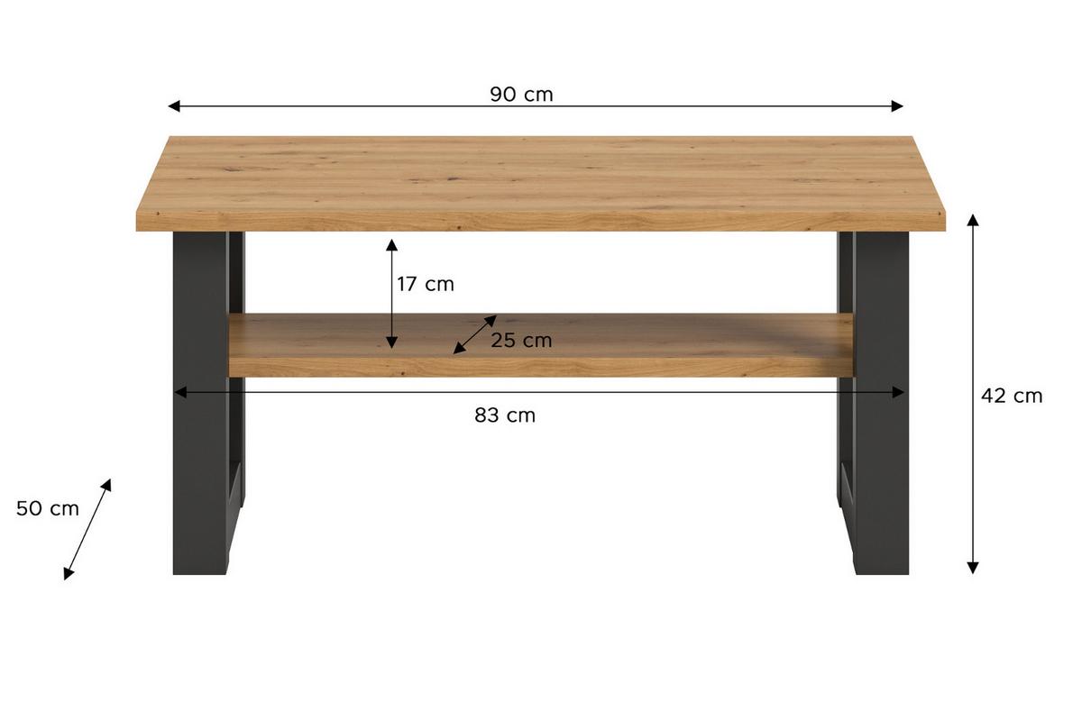 COUCHTISCH Eiche, grau 90 x 50 cm, Wohnzimmertisch mit Ablage - Dunkelgrau/Eiche Artisan, Holzwerkstoff/Metall (90/50/42cm) - Inn.Furn
