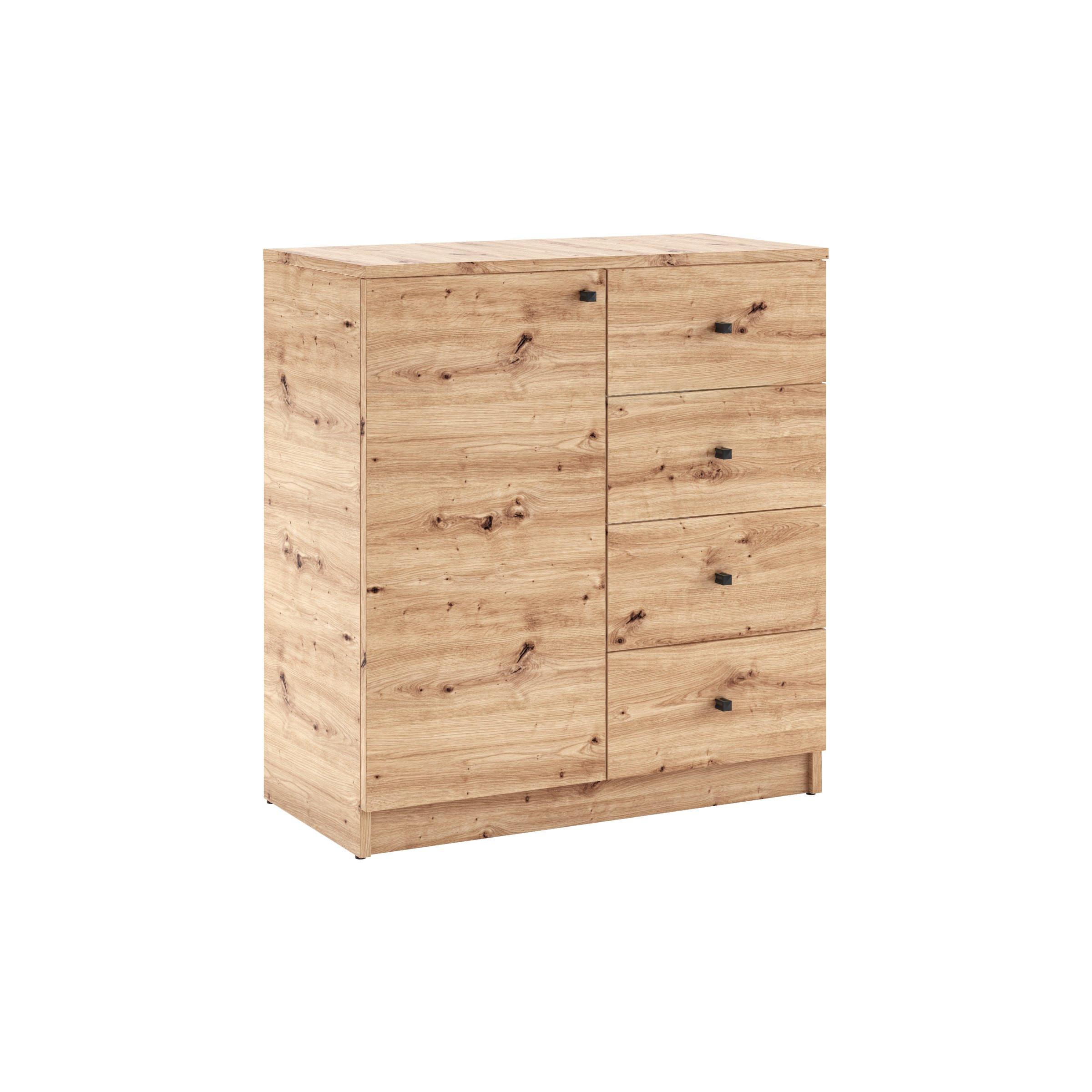 KOMMODE NATURIO 80/87/40cm mit 4 Schubladen 1 Türen Eiche Artisan - Eiche Artisan, Holzwerkstoff (80/87/40cm) - MASSENO