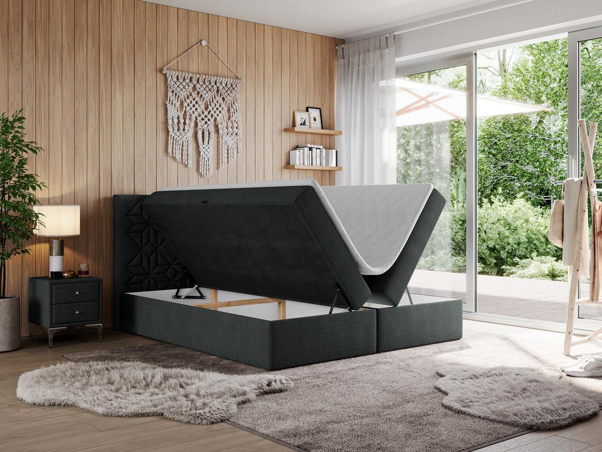 BOXBETT LEILA 120/200 Dunkelgrau Struktur - H4 - Dunkelgrau, Holz/Textil (120/200cm) - MKS