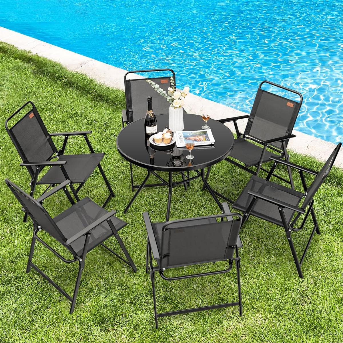 KLAPPSTUHL mit Armlehnen 4er-Set Schwarz - Schwarz, Metall (68/83/55cm) - COSTWAY
