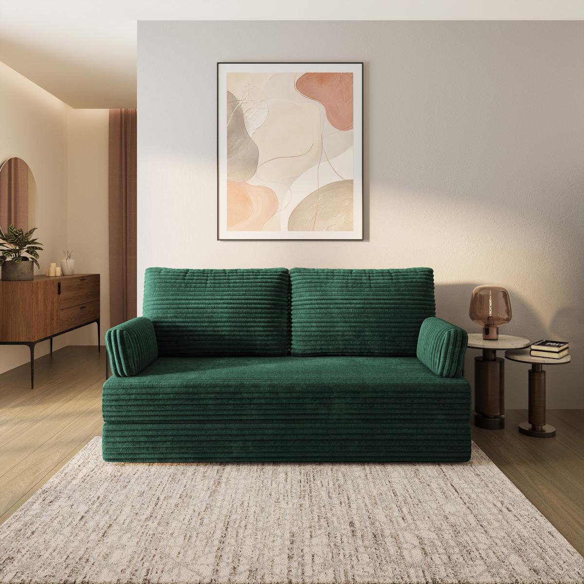 BETTSOFA SILAR aus Schaumstoff Cordstoff Grün Schlaffunktion - Grün, Textil (170/86/80cm) - MASSENO