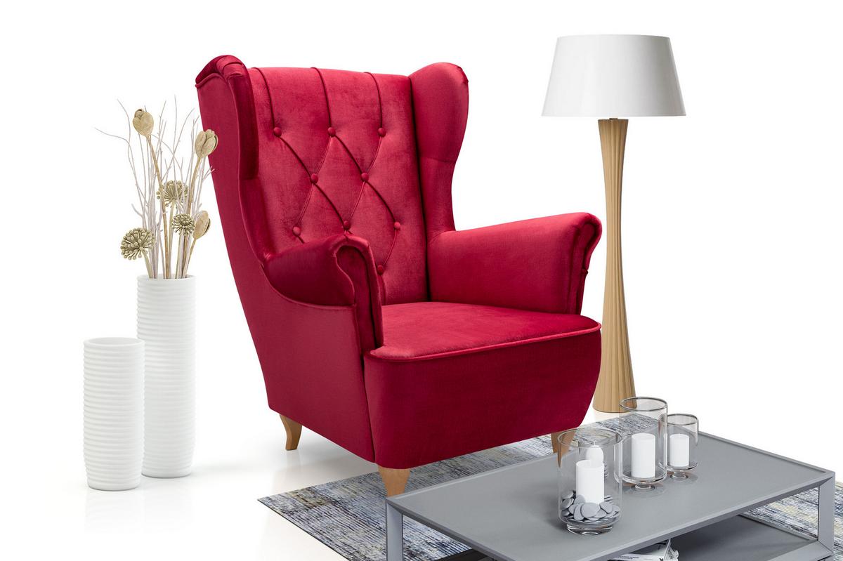 SESSEL TIBER, Polstersessel Glamour Loungesessel, Velours-Stoff Rot - Rot, Holz/Holzwerkstoff (75/104/85cm) - MASSENO